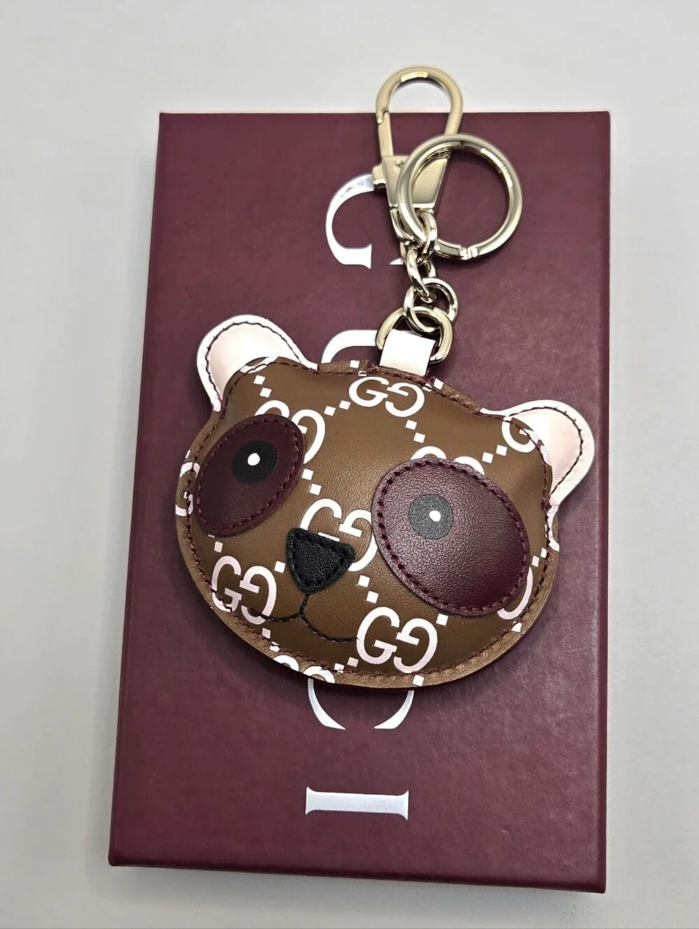 #178 - Gucci Accessory  Panda Shape 821890 Leather Bag/Key Charm - NWT